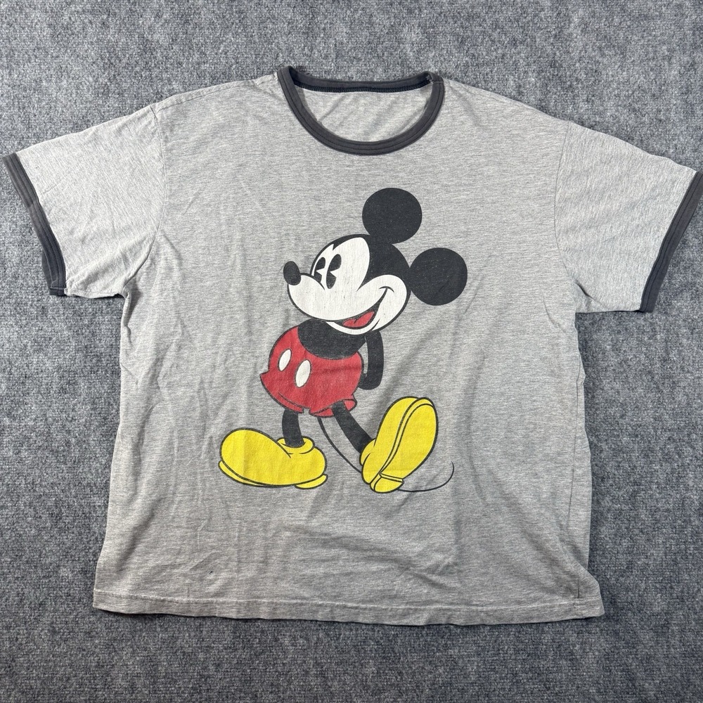 Disney Original Mickey T Shirt Adult XL Disneyland Ringer Gray Tee Unisex